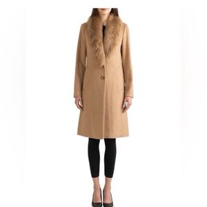 Sofia Cashmere Genuine Shearling Trim Coat